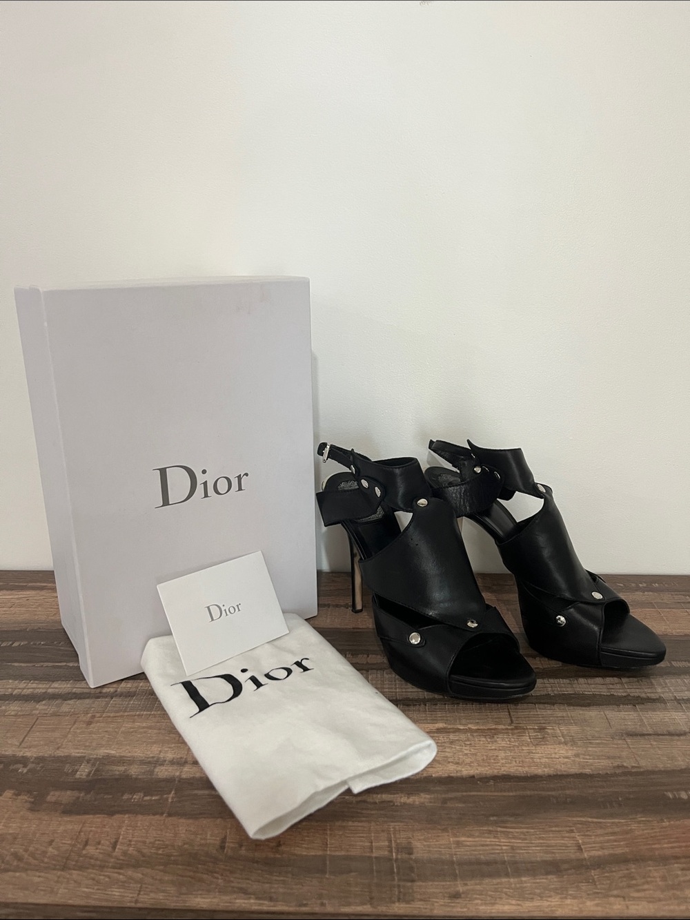 Dior Black Leather Studded Open-Toe Stiletto Sandals